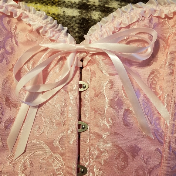 Pink Boned Lace-up Corset & G-String - Picture 4 of 7